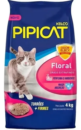 Areia sanitária para gatos floral Pipicat pacote 4kg Pipicat