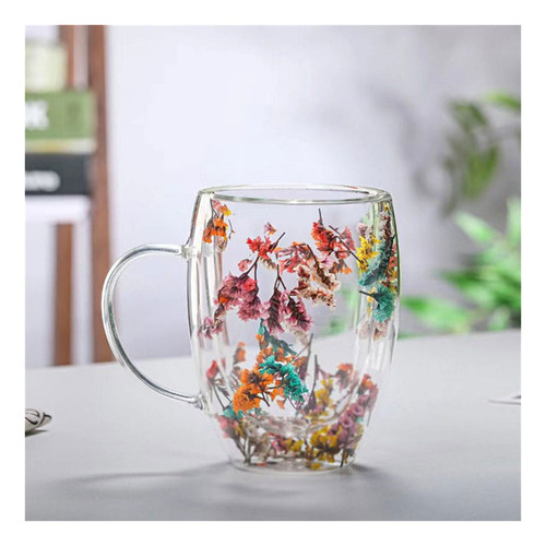 (1 #mold Cup) Vidro de parede dupla com flor seca