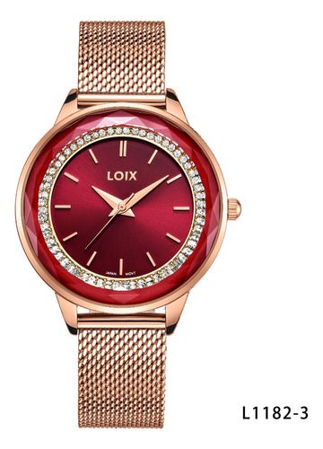 Reloj Mujer Loix® L1182-3 Oro Rosa Con Tablero Rojo