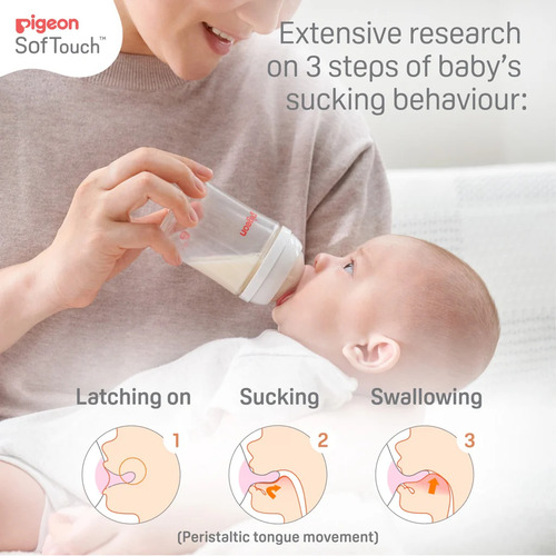 Biberón Pigeon Softouch Boca Ancha 330ml/11oz Anticólicos 6m Blanco Biberón Softouch Pigeon Pp