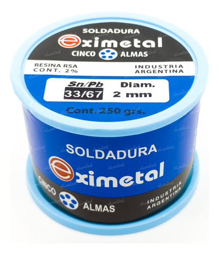 6 Rollos Estaño 33/67 250gr 1/4kg Eximetal Diametro 2mm