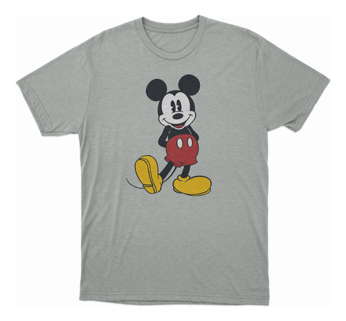 Remera Mickey Mouse Parado Algodon Color Gris Melange