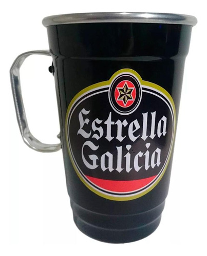 Caneca Alumínio Térmica Chopp Preta Cerveja Estrella Galicia