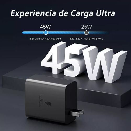 Cargador 45w Tipo C Carga Súper Rápida Compatible Con Cable Negro