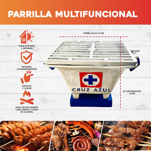 Parrilla Asador Para Carbón De Mesa Brasero Modelo Cruz Azul