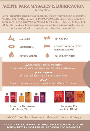 Gel Lubricante Intimo Masajes Calor Frutilla Comer Pink Lady