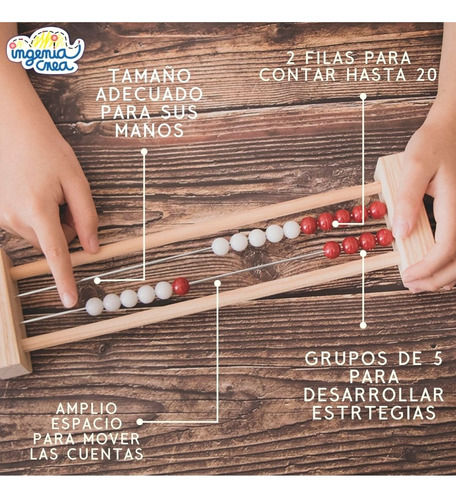 Pack 12 Ábaco Rekenrek Madera 2filas Ingeniacrea Matemáticas
