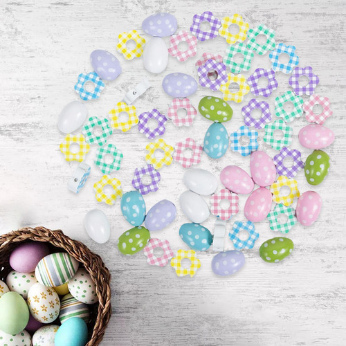 50 Cuentas De Madera De Pascua Coloridas Decoraciones Hechas