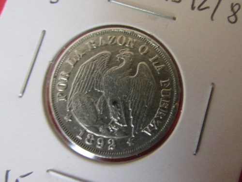 Moneda Chile 20 Centavos Plata Año 1892 / 82 Remarque Rara (Usado)
