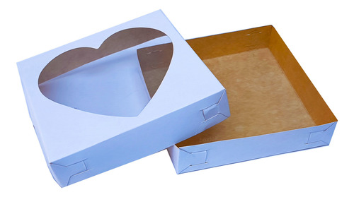 25 Cajas Blancas Con Ventana Corazon 10x10x3 Cms 1948 Blanca Ventana Corazon