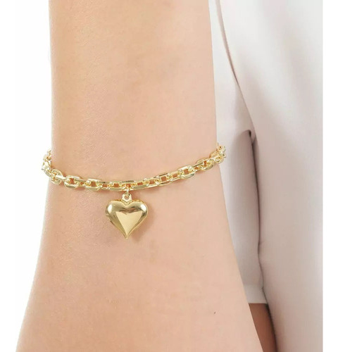 Pulseira Cadeado Feminina Coração 10 Gramas Ouro 18k 750 Comprimento 21 Cm Cor Amarelo Diâmetro 0 Cm