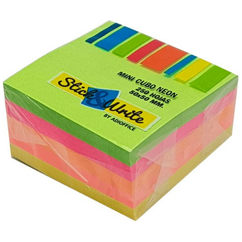 Nota Adhesiva Cubo Neon 50x50 250 Hojas 5 Colores