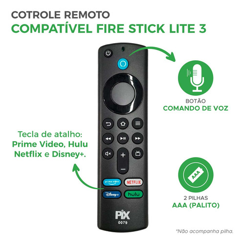 Controle Remoto Comando De Voz Compatível Fire Stick Lite 3