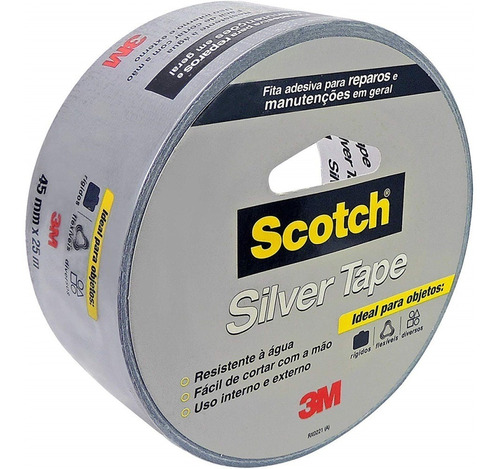 Fita Silver Tape Scotch Cinza 45mm X 25m 3m Oficial