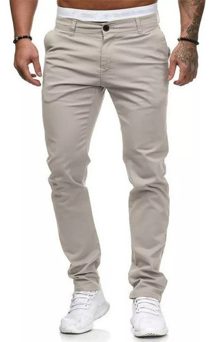 Pantalones Largos De Corte Slim Fit Liso Casual Para Hombre