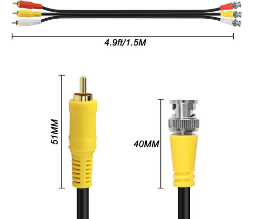 / Xmsjsiy Cable De Audio Y Vídeo Bnc A Rca Cable Coaxial 3