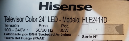 Botonera Parlantes Receptor Señal Tv Led Hisense Hle2414d (Usado)
