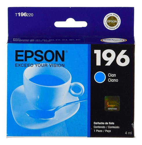 Cartucho Epson T196 Cyan Para Xp-401/411 7ml T196220-al /vc
