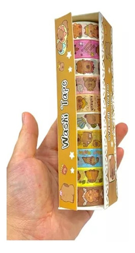 Capibara Washi Tape Kawaii Set 10 Rollos Sorpresa Cumpleaños