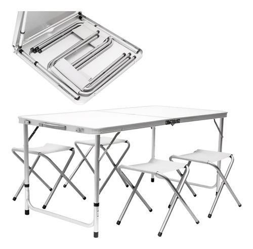 Mesa Plegable Tipo Portafolio 120cm 4 Sillas Blanco Blanco
