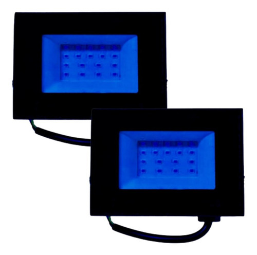 Kit 2 Refletor Holofote Led 30w Azul Prova D'água Bivolt Cor Da Carcaça Preto 110v/220v