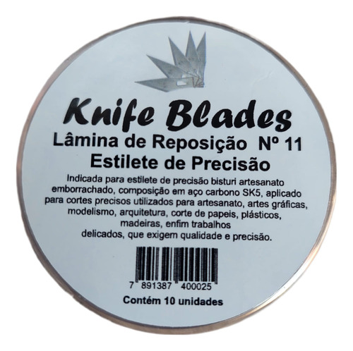 10 Lâminas Knife Blades Aço Inox Premium Para Estilete