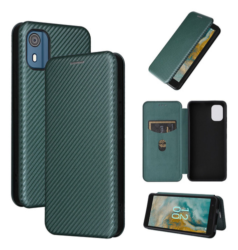 Funda Tipo Cartera De Fibra De Carbono For Teléfono Nokia
