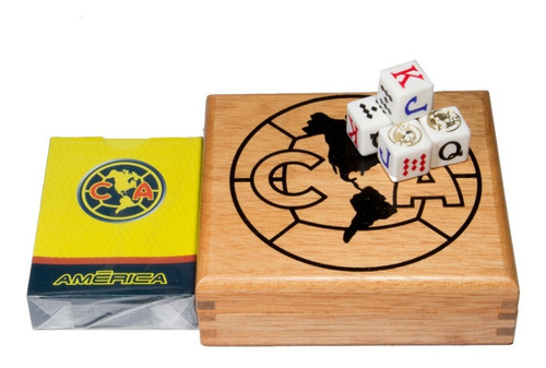 Imagen 3 de 9 de Caja De Madera Con Baraja Y 5 Dados De Poker Águilas América