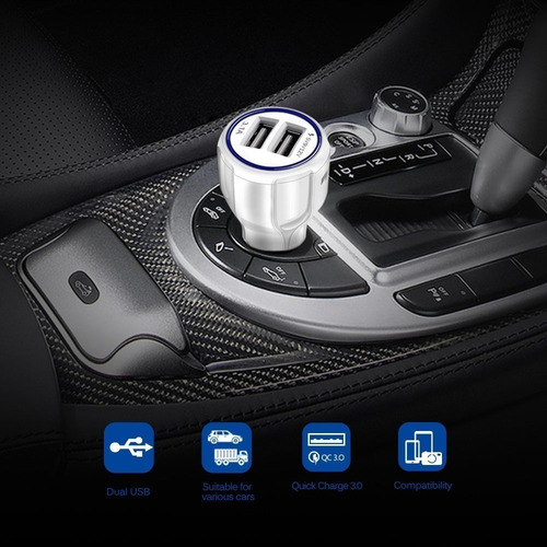 Imagen 3 de 8 de Cargador Usb Auto Carga Rapida Doble Puerto Celular Tablet