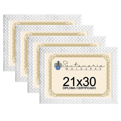 Imagem 1 de 3 de Kit 4 Molduras Diploma A4 21x30 3cm Relevo Branco