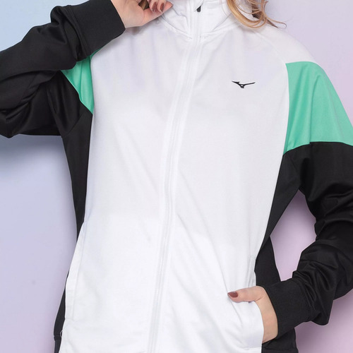 Conjunto Agasalho Mizuno New Root Feminino Preto Branco Verd Preto-branco-verde Liso M