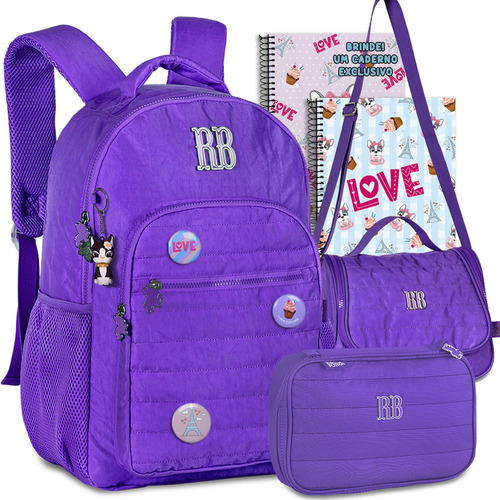 Kit Mochila Rebecca Bonbon Rb Feminina Escolar Com Estojo Cor Roxo