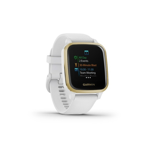 Smartband Garmin Venu Venu Sq 1.3" caja 40mm de polímero reforzado con fibra white, malla white de silicona y bisel light gold de aluminio anodizado