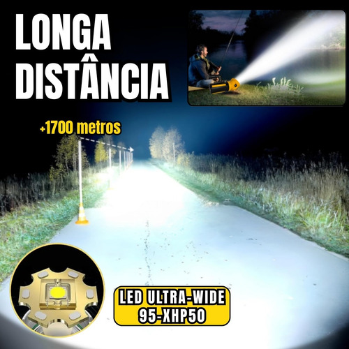 Lanterna Led Grande Recarregável Farol De Mão Forte Potente