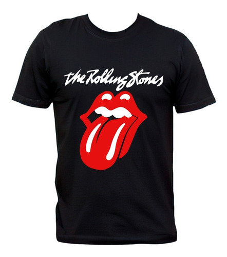 Remera Negra Rolling Stones Rock 100% Algodón