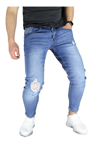 Imagen 5 de 8 de Pantalón Jeans Elasticado Semipitillo Rasgado Destroyed