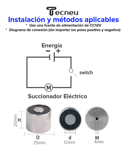 Tecneu Electroimán Iman Electrico 8kg 12v Cierres Y Automatización Alta Fuerza