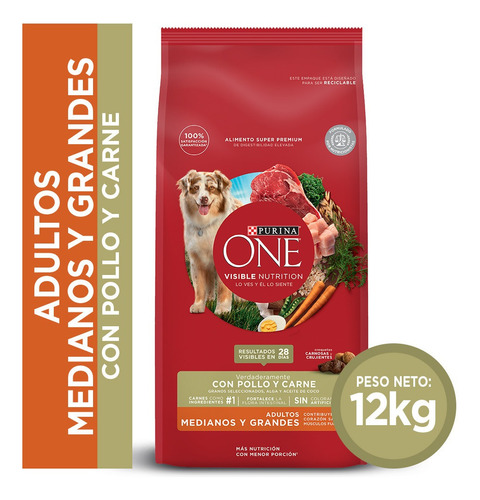 Alimento Perro Purina One Adulto Med/gra Pollo Y Carne 12kg