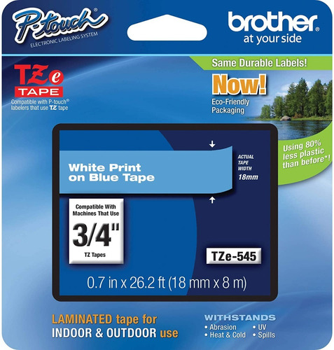 Cinta Laminada Rotuladora Brother P-touch Tze-545 18mm 8m Color Blanco sobre azul