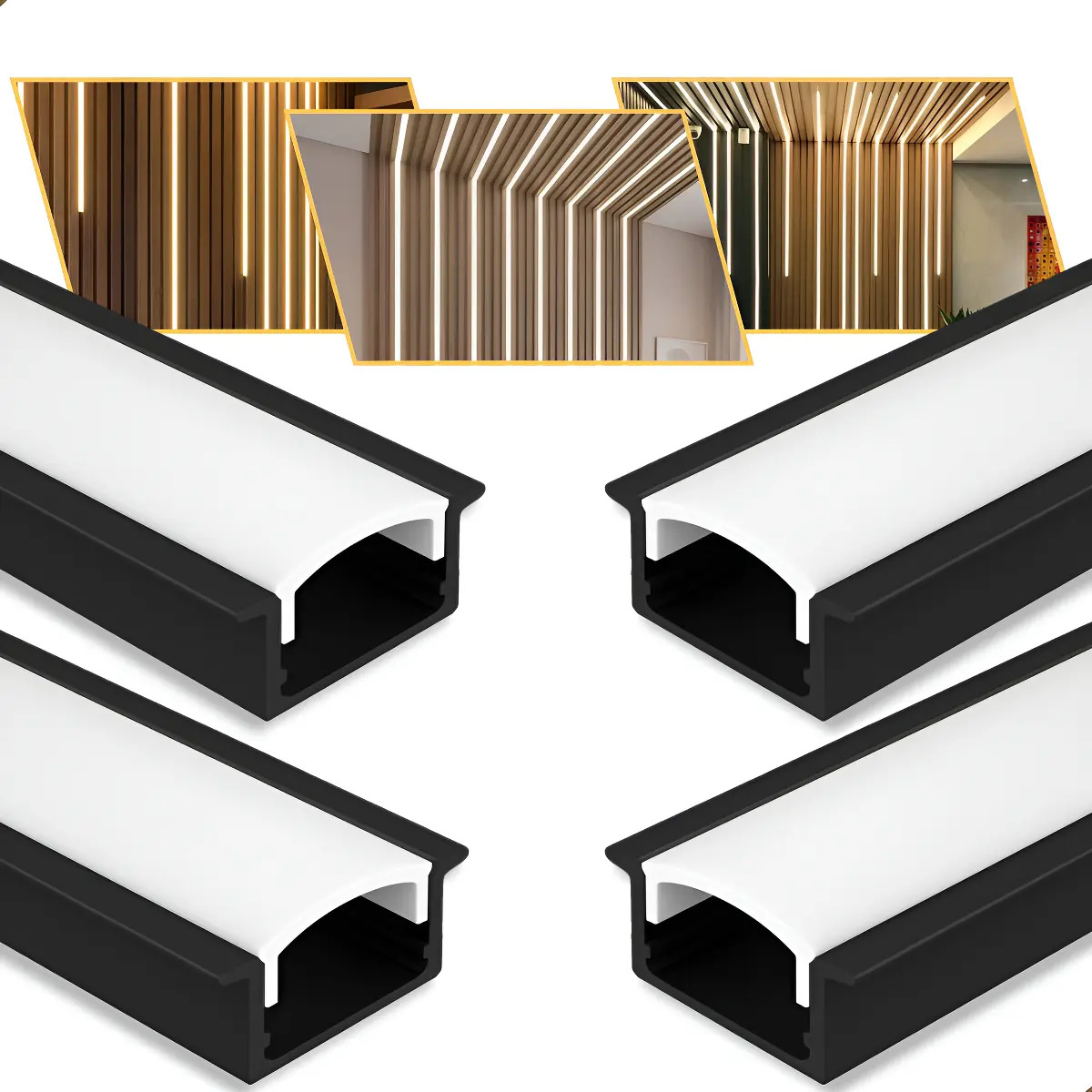 Perfil Alumínio Embutir LED Slim 1m Gesso Drywall Fita LED Difusor Leitoso Calha Sobrepor Preto