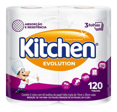 Papel Toalha Kitchen Folha Tripla Evolution 120 Folhas