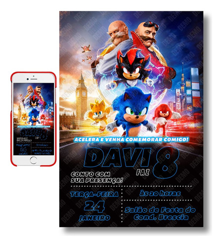 Convite Digital Aniversário Sonic