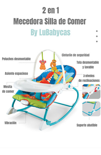 Mecedora Silla De Comer 2 En 1 Vibración Azul Lubabycas