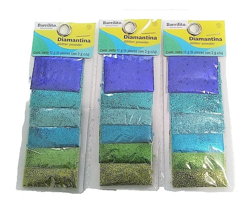 3 Diamantina Glitter Powder Blister C-6 Sobres De Dif Color