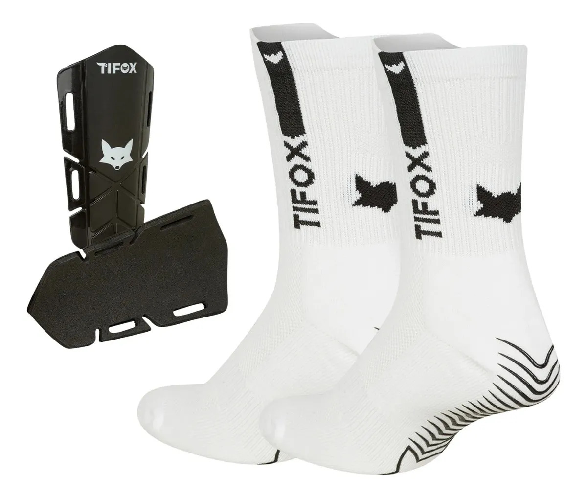 Kit Medias 3/4 Antideslizantes Hgr1 + Canilleras Tifox Blanco/negro Unico