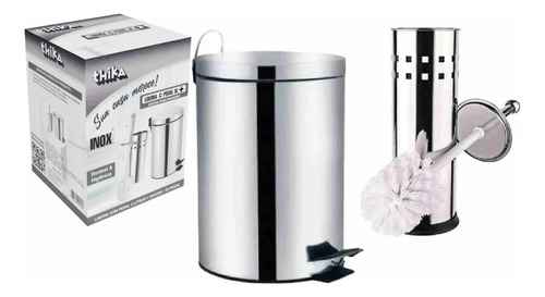 Kit Lixeira Cesto Lixo Aço Inox 3litros Com Escova Sanitária