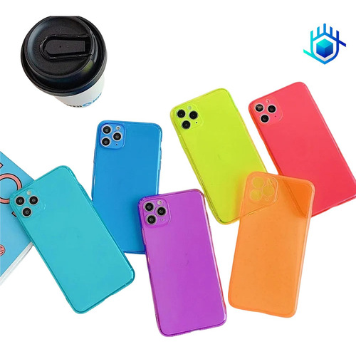 Imagen 7 de 7 de Funda Para iPhone Goma Neon Airbag Resistente Mujer Hombre
