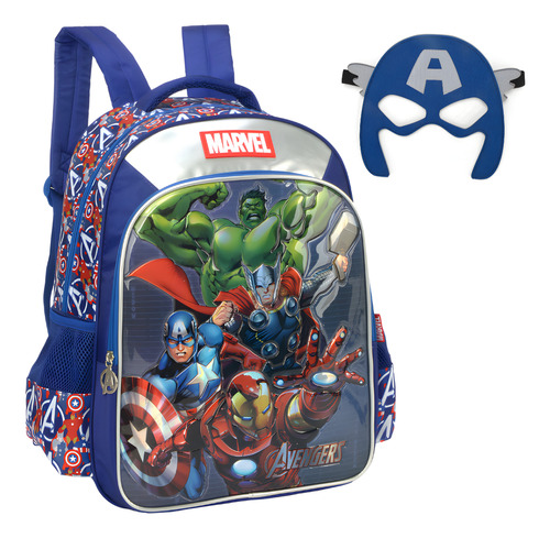 Mochila Escolar Vingadores Heróis Com Mascara - Azul