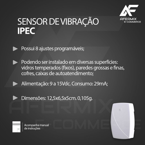 Sensor Vibração Impacto Com Fio 8 Níveis Sensibilidade Ipec