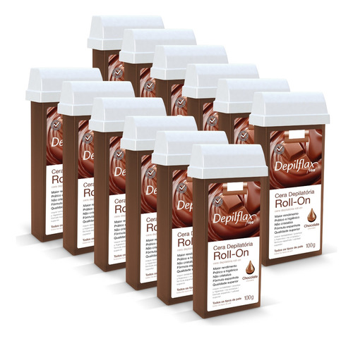 Kit 12 Ceras Roll-on Depilatória Chocolate Refil Depilflax